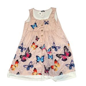 Hekka Womans Sleeveless Layer Look Butterfly Dress  Size L Multicolor NWT